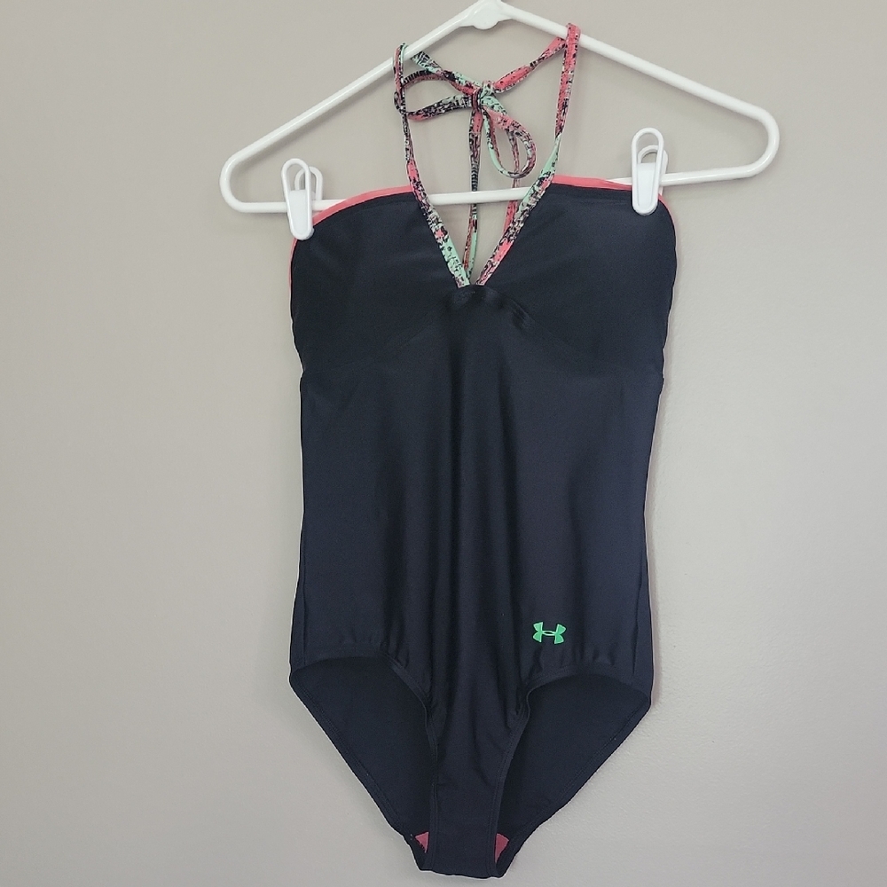 Under Armour Women's Black Green Pink One Piece Swimsuit Size S